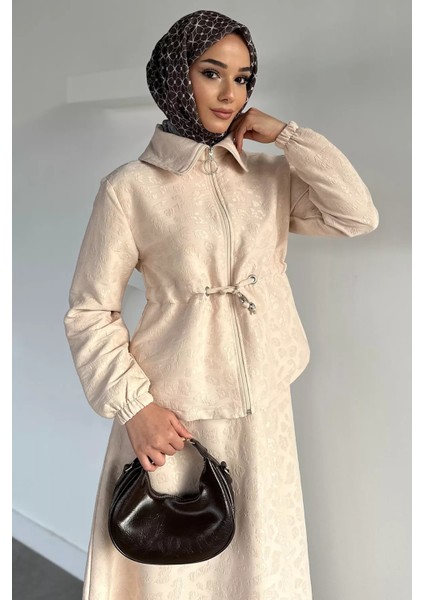 Kendinden Desenli Ceket Bel Lastikli Etek Tesettür Ikili Takım P-00019040 fırsatları