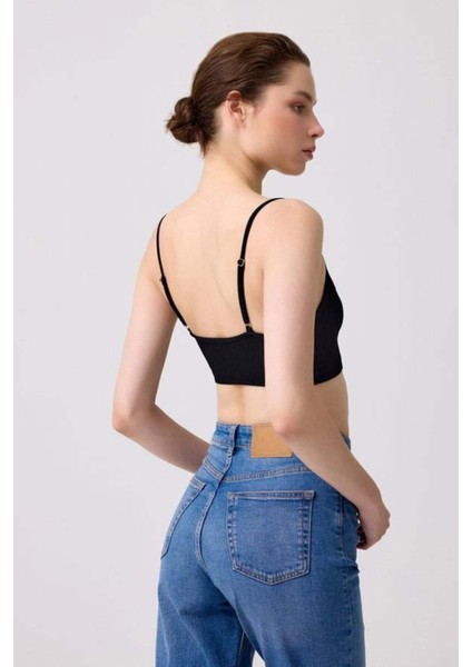 Cottonhill Premium - Kadın Siyah Seamless Ip Askılı Crop Top Büstiyer fiyatları