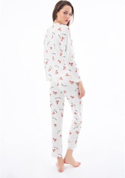 Premium Kadın Pijama Takımı Ayıcık Desenli Yumuşak Dokulu Bisiklet Yaka Uzun Kollu fiyatları