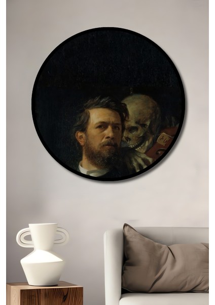 Kara Kalem Görünümlü Ölüm ve Sanatçı Ahşap Dekoratif Tablo Yuvarlak Tablo fiyatları