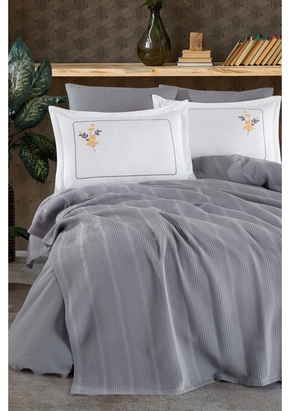 Melany Pike Çift Kişilik %100 Pamuk (200X220 Cm) Gri