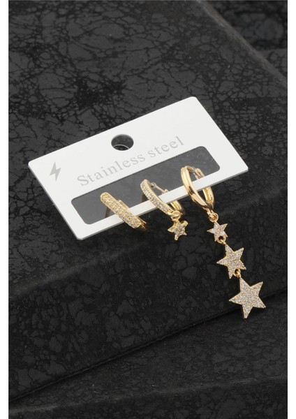 Çelik Üçlü Küpe