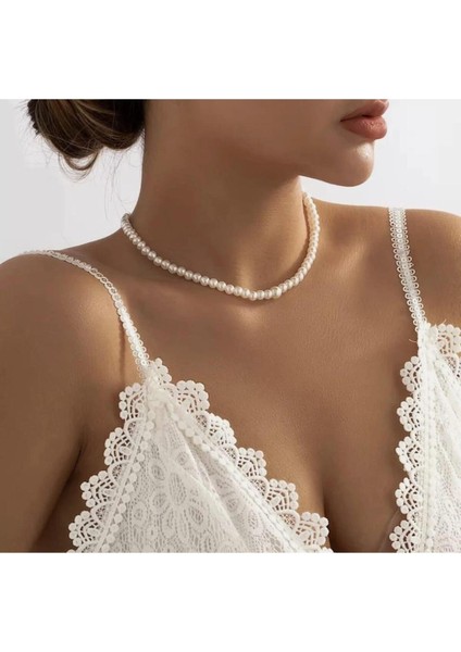 Gold Zıncır Incı Detaylı Vucut Kolyesı