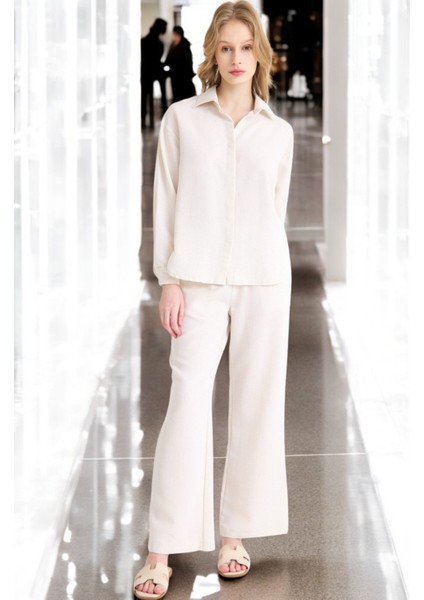 Yazlık Rahat Gömlek Pantolon İkili Keten Takım