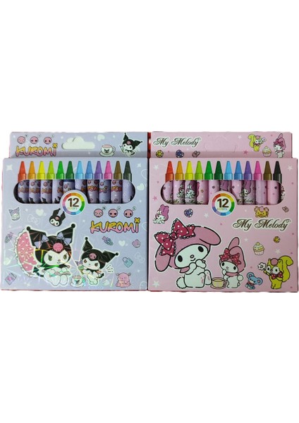 My Melody ve Kuromi Figürlü 12 Li Pastel Boya Kalemi (Toplam 2 Paket)