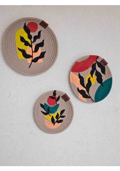 El Yapımı Akrilik Boyalı Jüt Duvar Dekoru Seti (16-19-22 Cm) | Patiska Tasarım modelleri