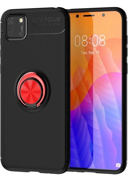 Huawei Y5P Kılıf Range Yüzüklü Silikon - Siyah-Kırmızı (K95)