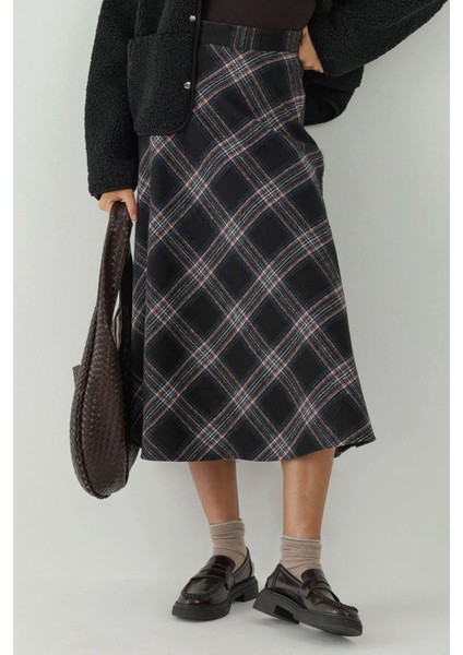 Kadın A-Form Kalın Midi Etek Oxford Mavisi