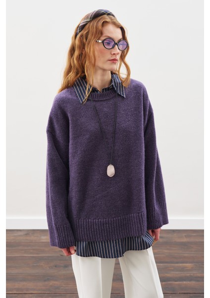 Chunky Oversıze Kazak Mor indirimleri