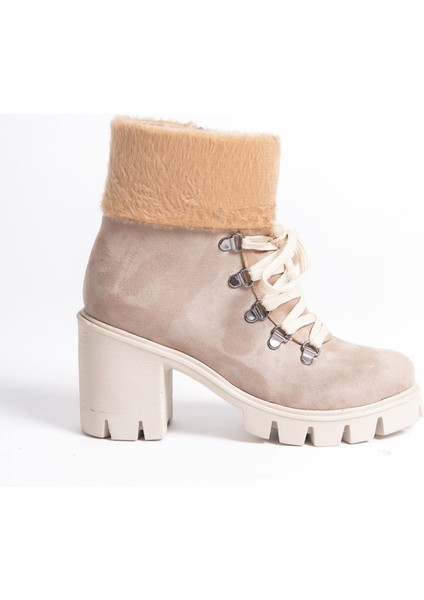Joss Bağcıklı Fermuarlı Ortopedik Taban Topuklu Kürk Detaylı Süet Kadın Bot Tt Ten modelleri