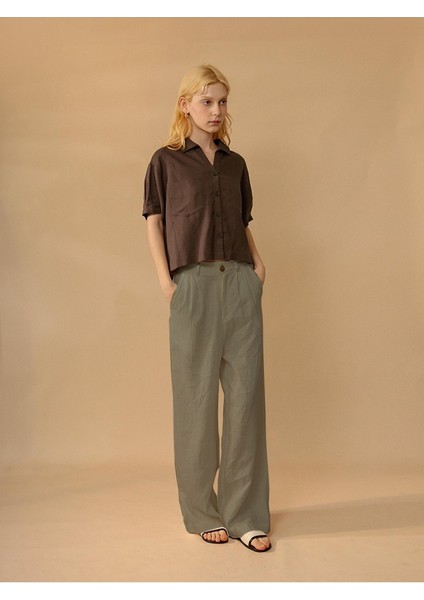 Kadın Keten Pantolon Düğmeli