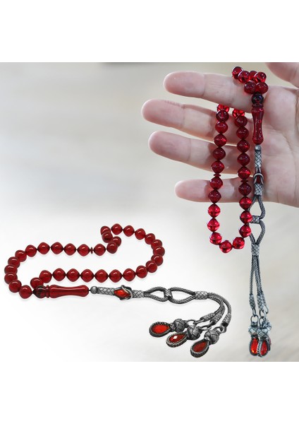 1000 Ayar Gümüş Kazaz Püsküllü Istanbul Kesim Bayrak Kırmızı Ateş Kehribar Tesbih fiyatları