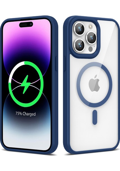 Apple iPhone 14 Pro Kılıf Magsafe Wireless Şarj Özellikli Silikon Spıa Ege Kapak-Lacivert