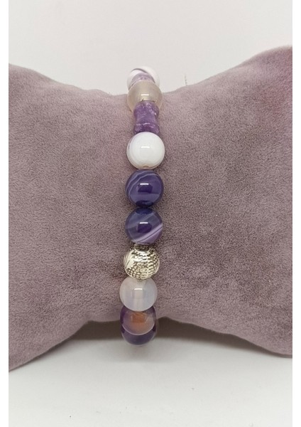 Silindir Kesim Gümüş Aksesuarlı Farklı Tonlu Ametist Doğal Taşlı Bileklik fiyatları