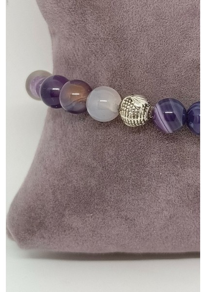 Silindir Kesim Gümüş Aksesuarlı Farklı Tonlu Ametist Doğal Taşlı Bileklik modelleri