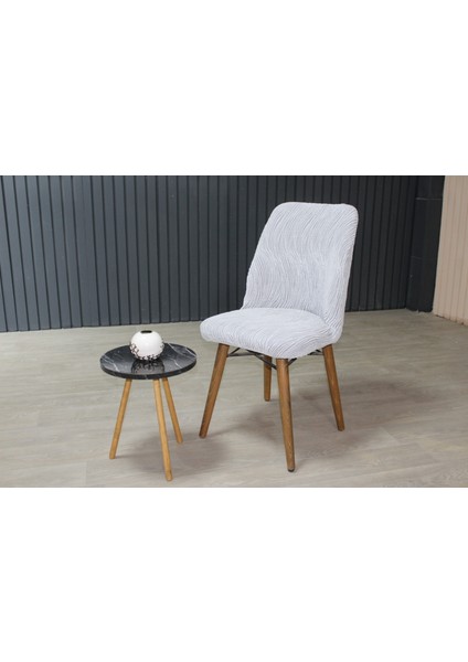 Oval Sandalye Kılıfı Jakar 6'lı Set Kırık Beyaz