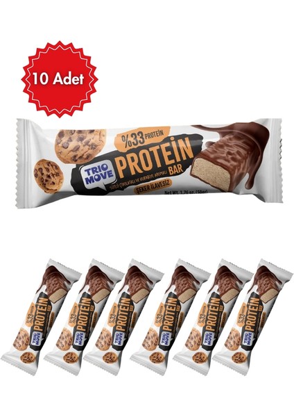 Trio Move Kurabiye Aromalı Çikolata Kaplı Protein Bar 10 Adet (10'lu Kutu)