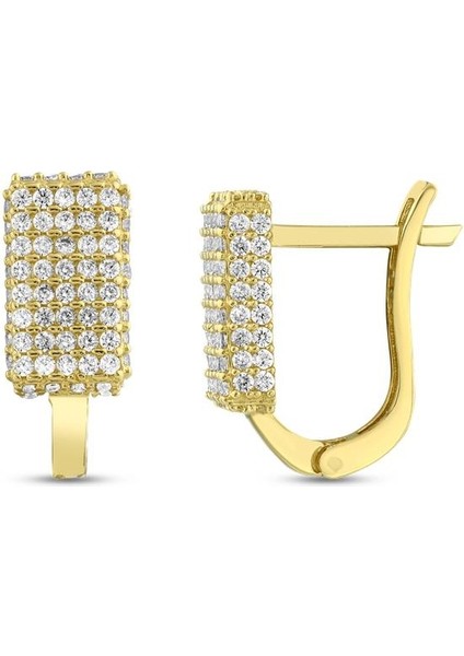 Taşlı Tasarım Altın Küpe - 14K