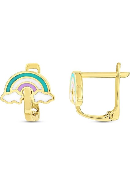 Gökkuşağı Figürlü Altın Çocuk Küpe - 14K