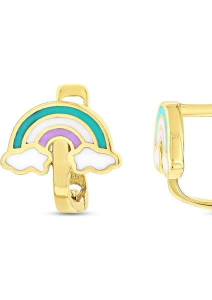 Gökkuşağı Figürlü Altın Çocuk Küpe - 14K fiyatları