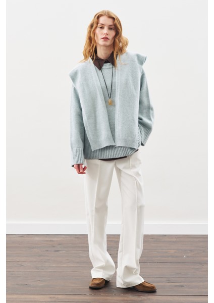 Kare Yaka Bağlamalı Triko Atkı Mavi indirimleri