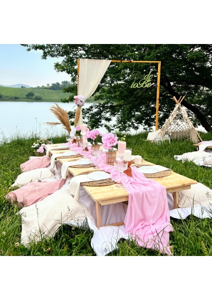 Kamp, Piknik, Balkon, Bahçe ve Yemek Masası Özel Tasarım Masa, 2 Kademe Ayaklı, 70X150 Cm, Ham Renk