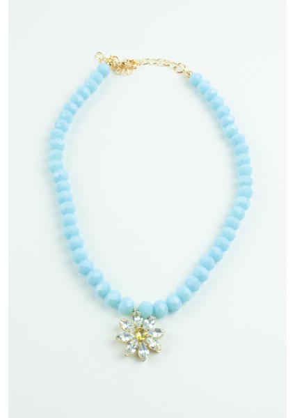 Çiçek Figür Kristal Uçlu Mavi Kolye fırsatları