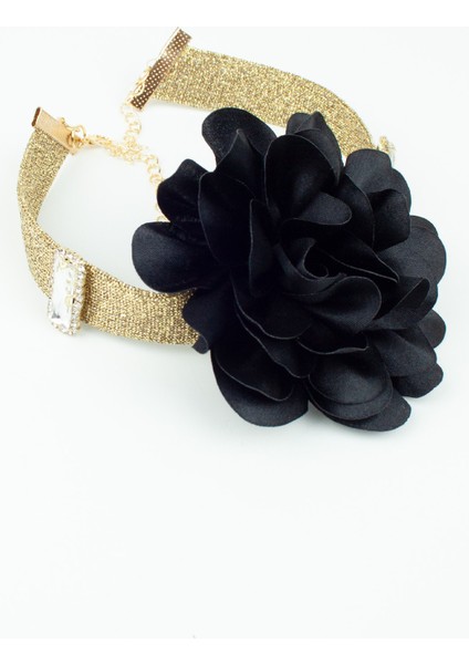 Siyah Gül Detay Kristal Taşlı Kolye modelleri