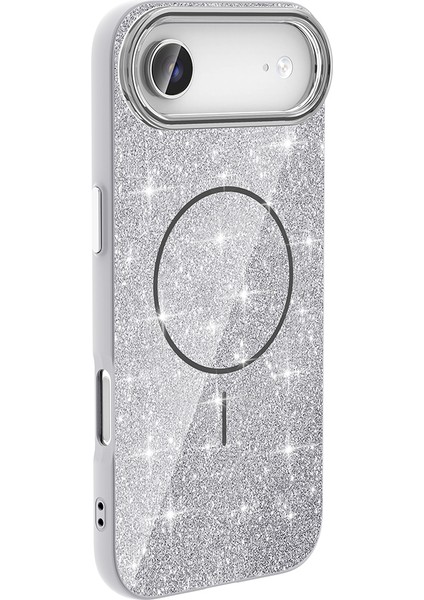 iPhone 17 Air Kılıf M-Safe Şarj Özellikli Parlayan Simli Zore Okso Kapak + Hayalet Ekran Koruyucu modelleri