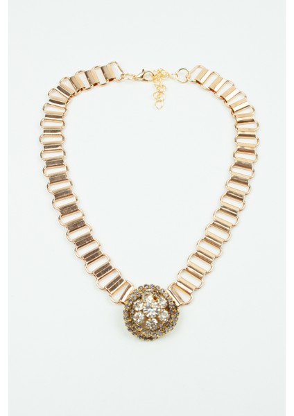 Zirkon ve Kristal Taş Uçlu Geometrik Zincir Kolye