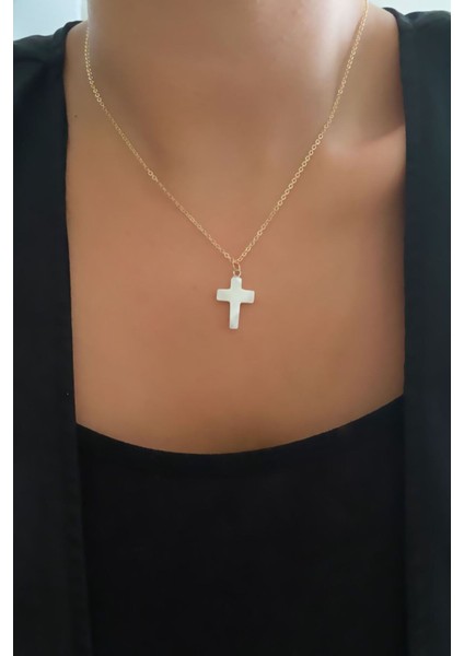 Sedef Haç Figürlü Ince Zincir Kolye