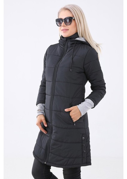 Kışlık Kapüşonlu Eldiven Detaylı Kadın Şişme Mont indirimleri
