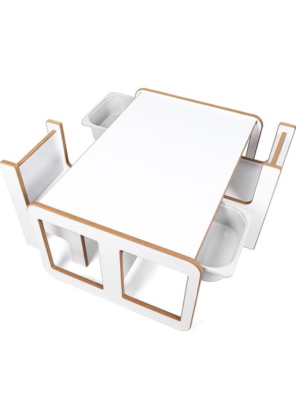 2 Kişilik Çekmeceli Oyun, Aktivite, Etkinlik Masası, Beyaz-Beyaz, 18MM Mdf