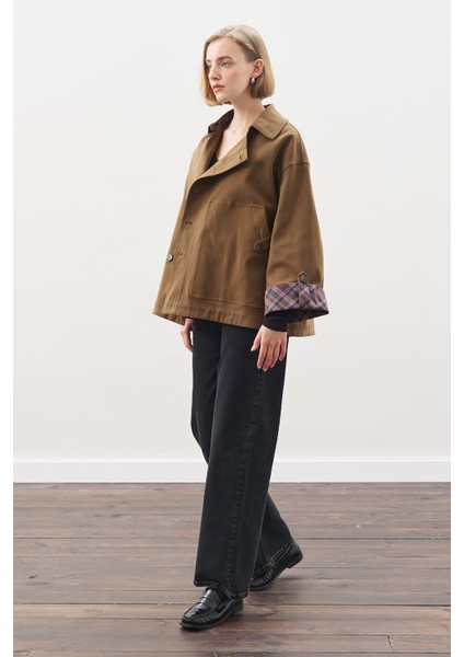 Greta Şal Detaylı Parka Ceket Haki