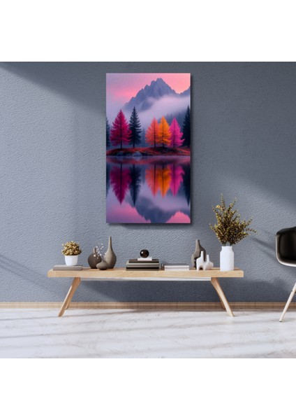 Hd Digital Baskı Doğa Renkli Ağaç Dağ Sisli Hava Nehir Sonbahar Kanvas Duvar Tablosu fiyatları