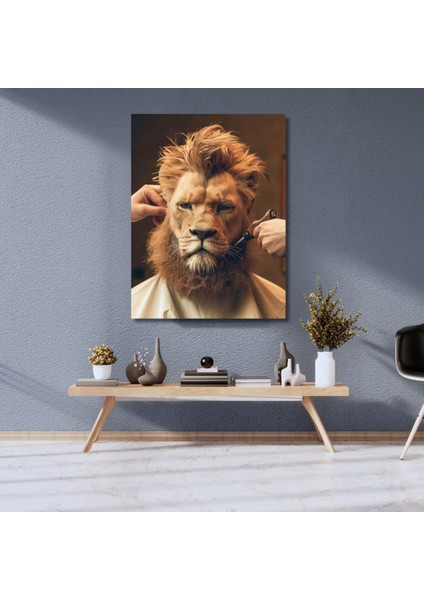 Hd Digital Baskı Aslan Berberde Saç Kesim Berber Duvar Kanvas Tablo