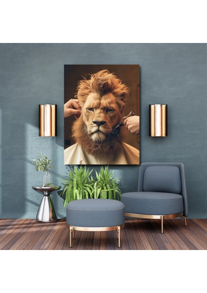 Hd Digital Baskı Aslan Berberde Saç Kesim Berber Duvar Kanvas Tablo modelleri