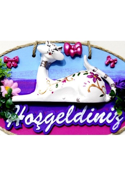 Kedi Figürlü Hoşgeldiniz Yazılı El Boyaması Renkli Kapı Süsü fiyatları