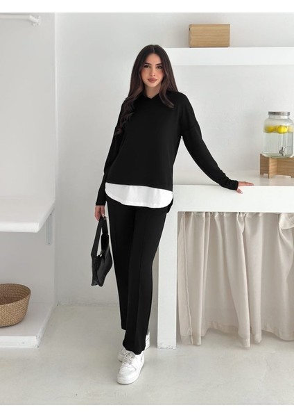 Kadın Kapşunlu ve Atlet Detaylı Tunik Yüksek Bel Pantolunlu Ikılı Takım fiyatları