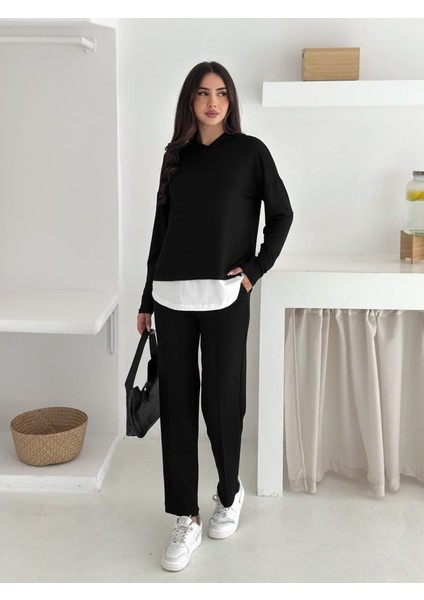 Kadın Kapşunlu ve Atlet Detaylı Tunik Yüksek Bel Pantolunlu Ikılı Takım modelleri