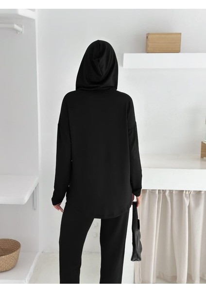 Kadın Kapşunlu ve Atlet Detaylı Tunik Yüksek Bel Pantolunlu Ikılı Takım indirimleri