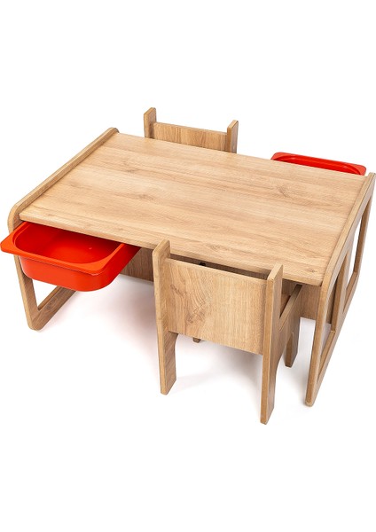 2 Kişilik Çekmeceli Oyun, Aktivite, Etkinlik Masası, Ceviz-Kırmızı, 18MM Mdf fiyatları