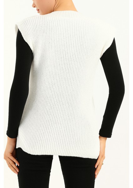 Kadın V Yaka Oversize Basic Kare Desenli Fitilli Triko Kazak - 6542 fiyatları