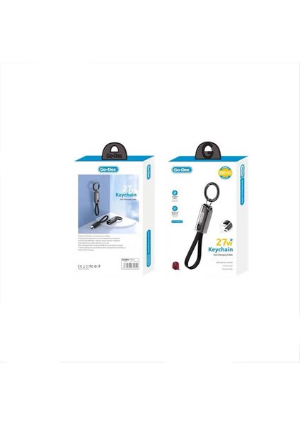 GD-UC683 Type-C To Lightning Hızlı Şarj Özellikli Anahtarlık Data ve Şarj Kablosu 27W Siyah modelleri