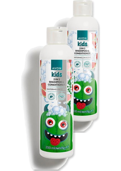 Kids Karpuz Kokulu Göz Yakmayan 2 Si 1 Arada Şampuan&saç Kremi - 200ML Ikili Set