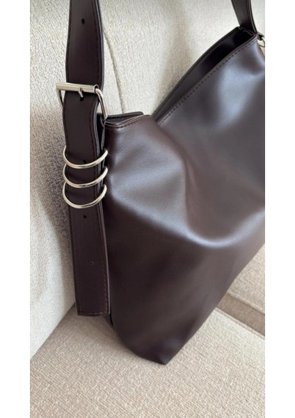 Büyük Boy Acı Kahve Renk Toka Ayarlanabilir Halka Askı Tote Kadın El ve Omuz Çantasi fiyatları