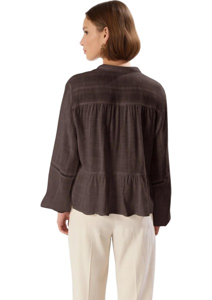 Kadın V Yaka Bağcıklı Dokuma Gömlek Fonksiyonel Dayanıklı Kaliteli Konforlu Estetik Modern fiyatları