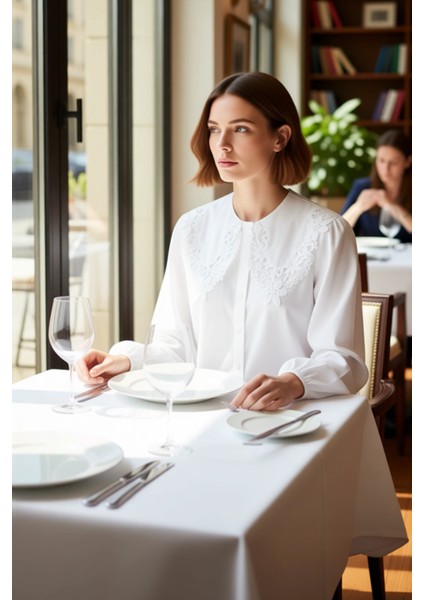 Kadın Için Dantel Yakalı Hacimli Kollu Dokuma Gömlek Klasik Şıklık ve Konfor Fonksiyonel Şık fiyatları