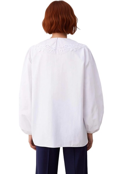 Kadın Için Dantel Yakalı Hacimli Kollu Dokuma Gömlek Klasik Şıklık ve Konfor Fonksiyonel Şık indirimleri