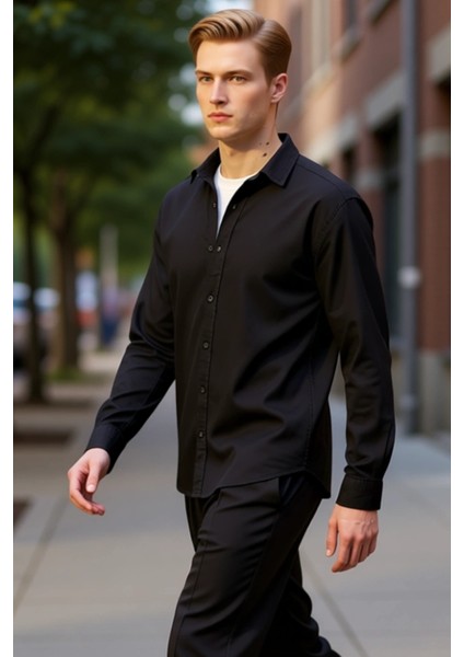 Günlük Stilinize Katan Dokulu Kumaş Erkek Uzun Kollu Regular Fit Gömlek Fonksiyonel Modern